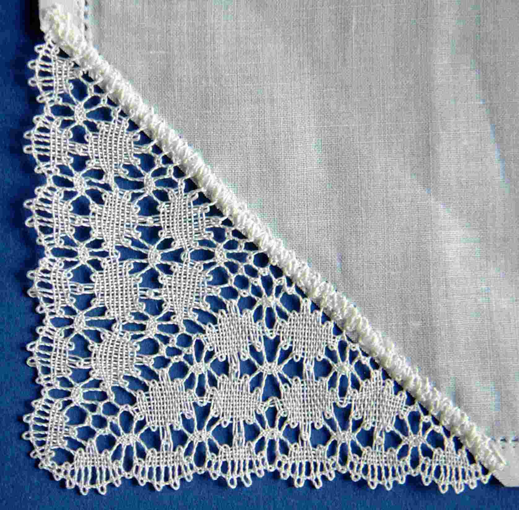Handkerchief
                    corner with cloth stitch fans